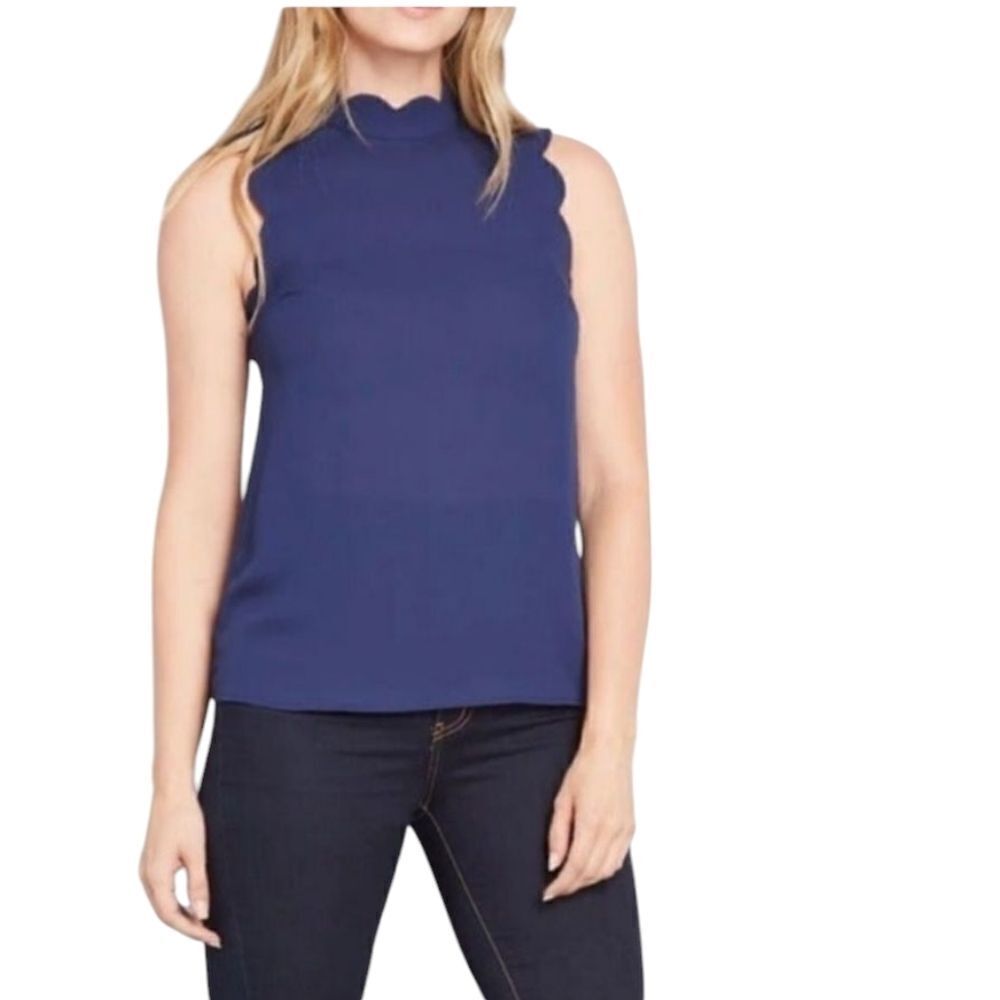 NWT ModCloth Sleeveless Navy Blue Scalloped Top size XXS